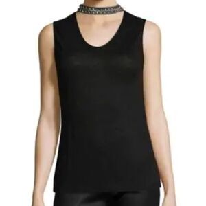 Generation Love Black Linen Lolita Embellished Neck Sleeveless Top, Size M NWOT